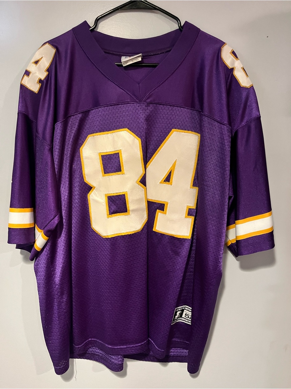 Randy Moss STARTER Purple Men’s Football Jersey with White & Gold 84